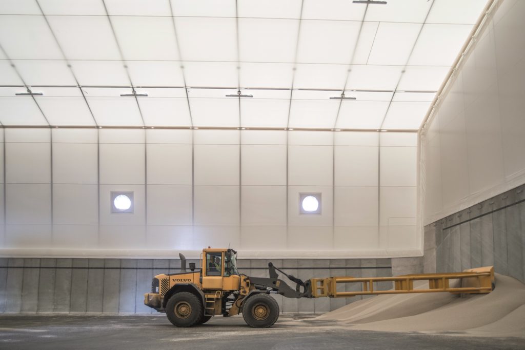 Inside a tensile building